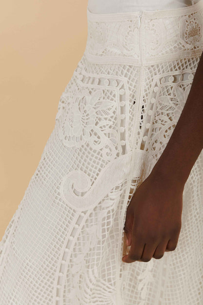 Off-White Swan Lake Guipure Midi Skirt | FARM Rio Women