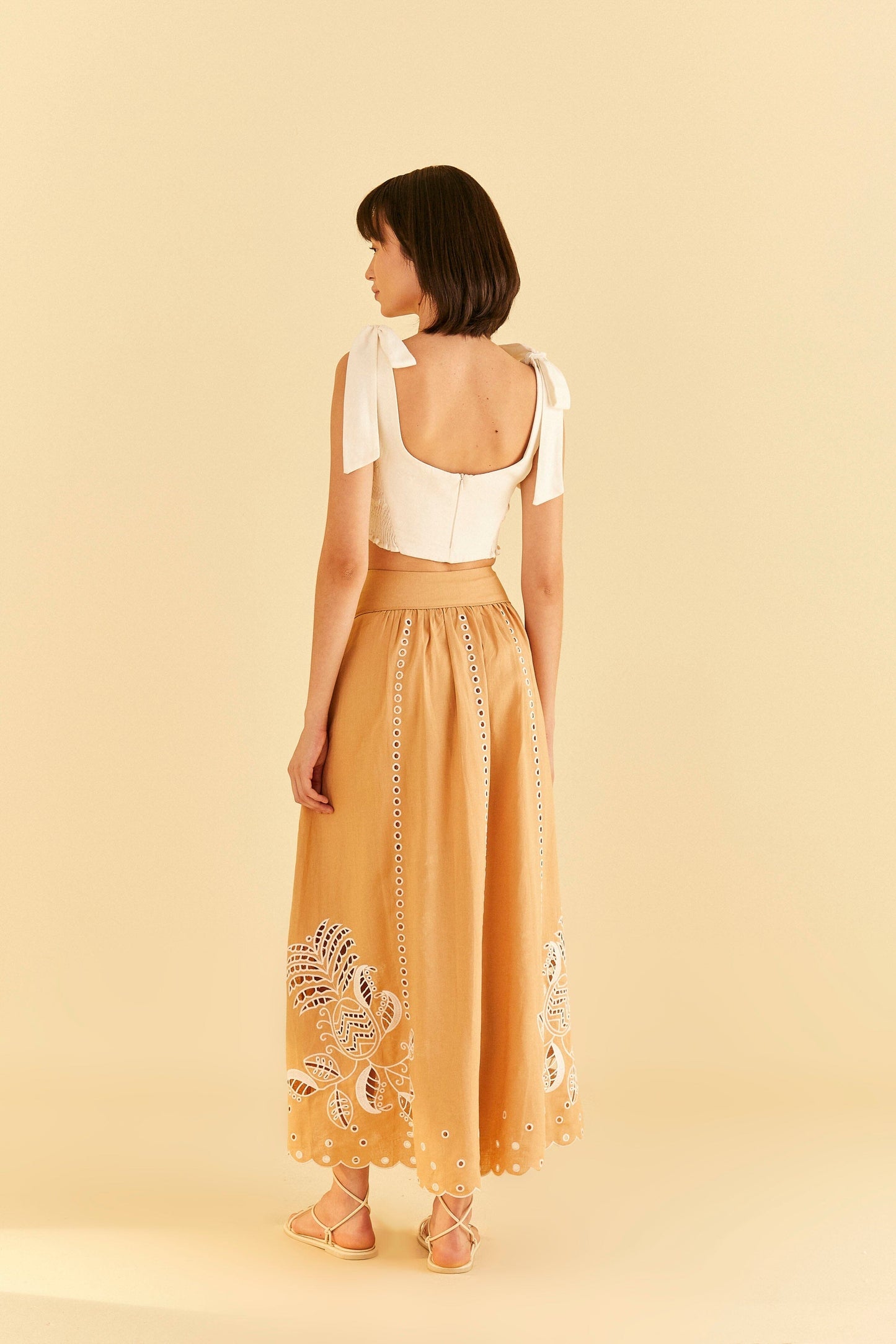 Sand Richelieu Midi Skirt | FARM Rio Women