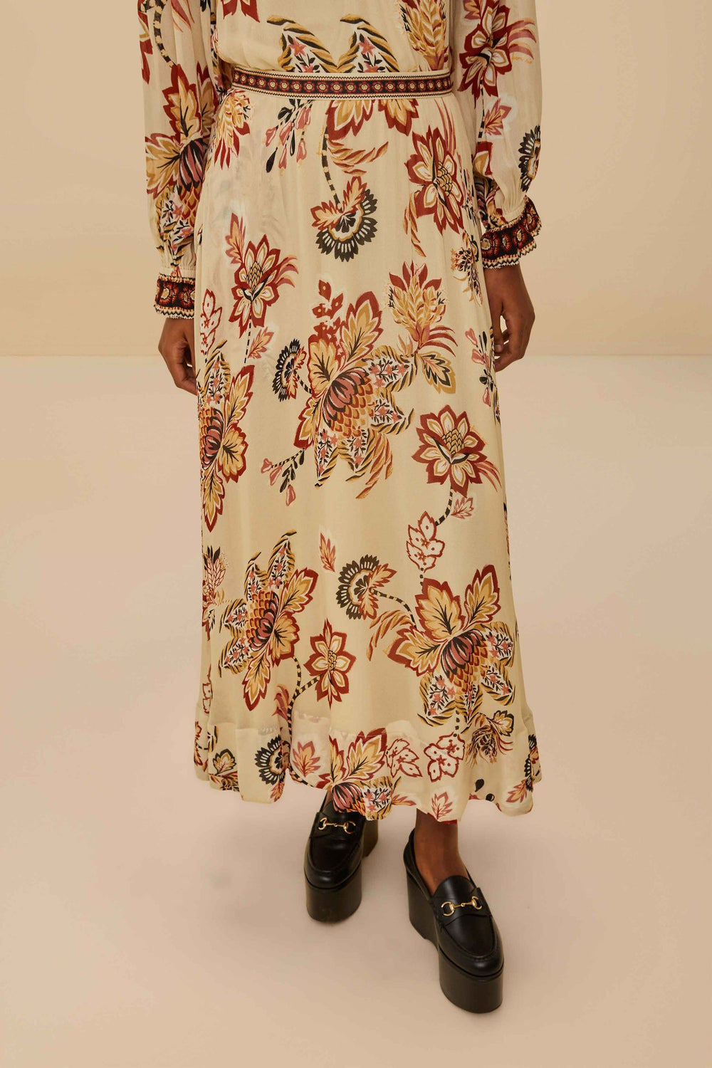 Sand Aura Floral Midi Skirt | FARM Rio Women