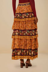 Colorful Birds Camel Ruffles Midi Skirt | FARM Rio Women