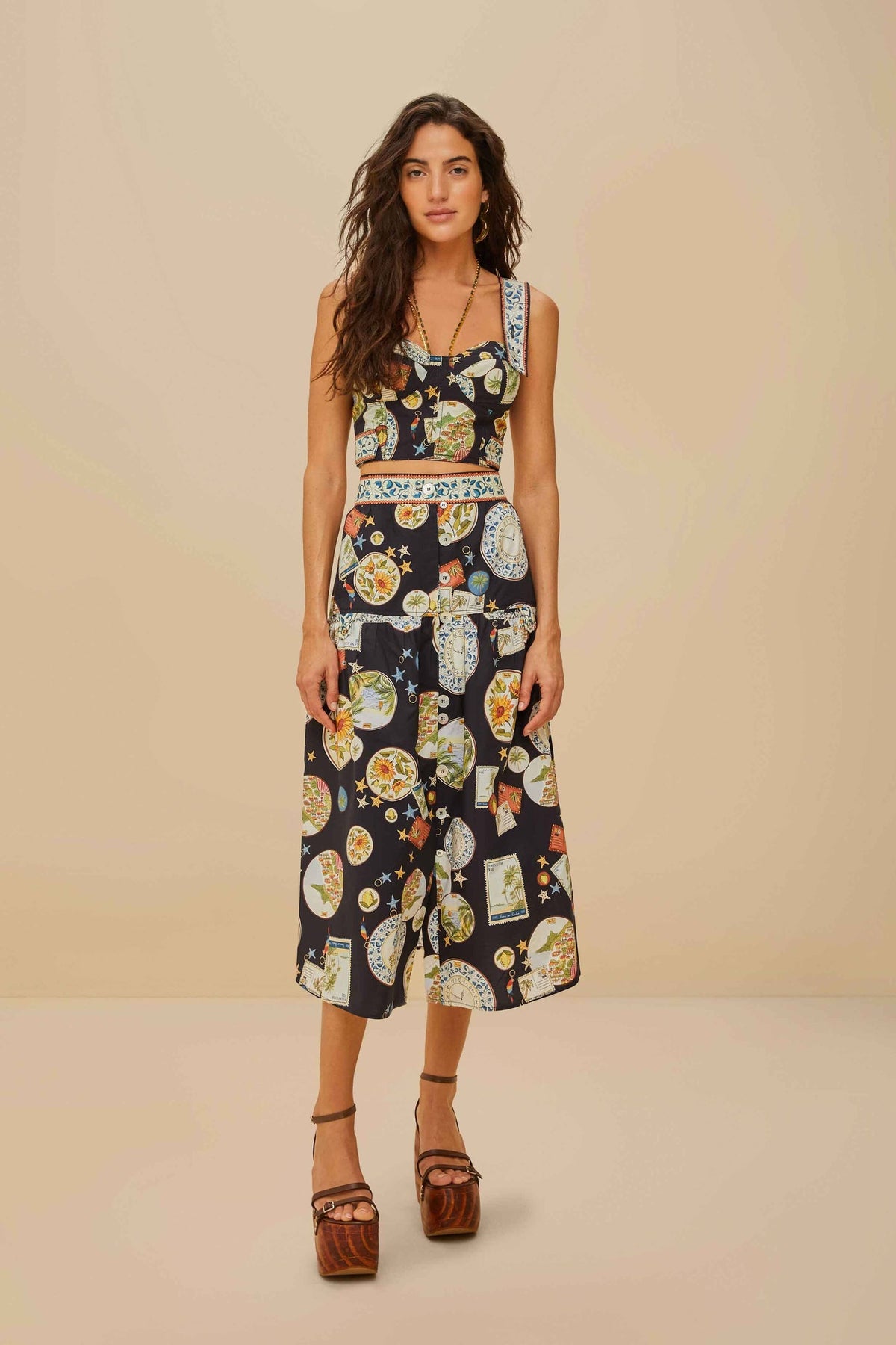 Black Trip Souvenir Organic Cotton Midi Skirt | FARM Rio Women