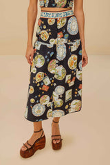 Black Trip Souvenir Organic Cotton Midi Skirt | FARM Rio Women