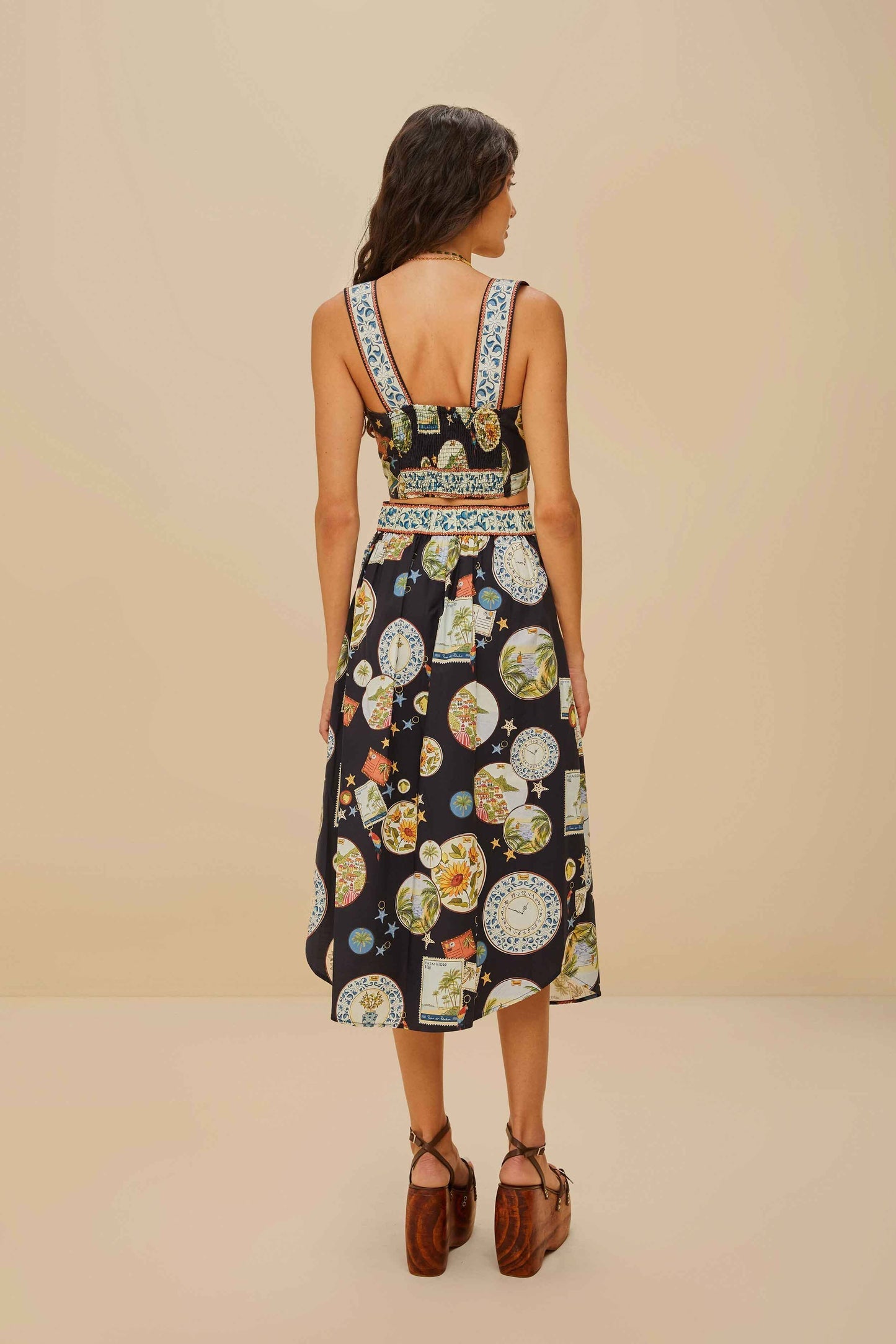 Black Trip Souvenir Organic Cotton Midi Skirt | FARM Rio Women