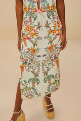 Off-White Delicate Forest Euroflax™ Premium Linen Midi Skirt | FARM Rio Women