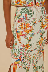 Off-White Delicate Forest Euroflax™ Premium Linen Midi Skirt | FARM Rio Women