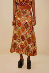 Multicolor Romantic Nature LENZING™ ECOVERO™ Viscose Midi Skirt | FARM Rio Women