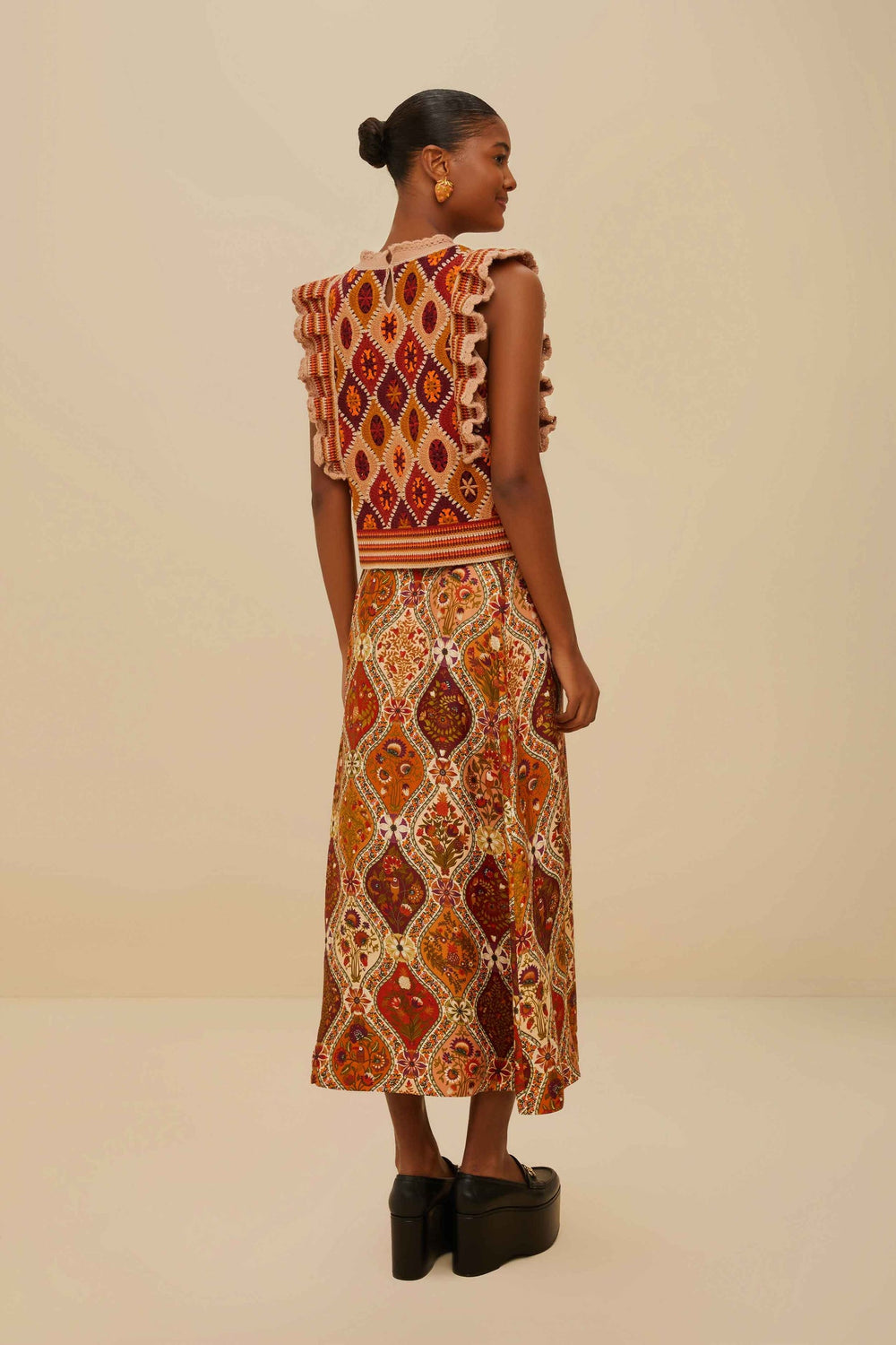 Multicolor Romantic Nature LENZING™ ECOVERO™ Viscose Midi Skirt | FARM Rio Women