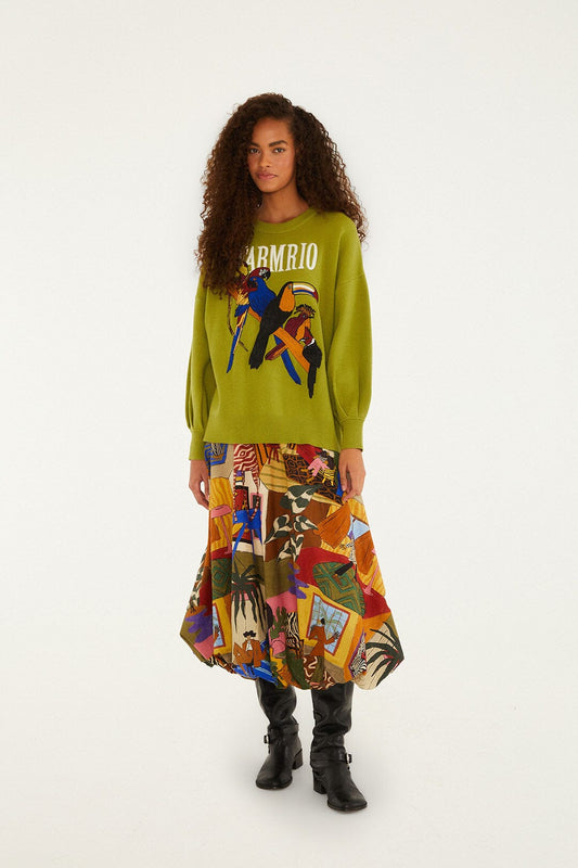 Multicolor Tropical Balloon Organic Cotton Midi Skirt | FARM Rio | FARM Rio Women