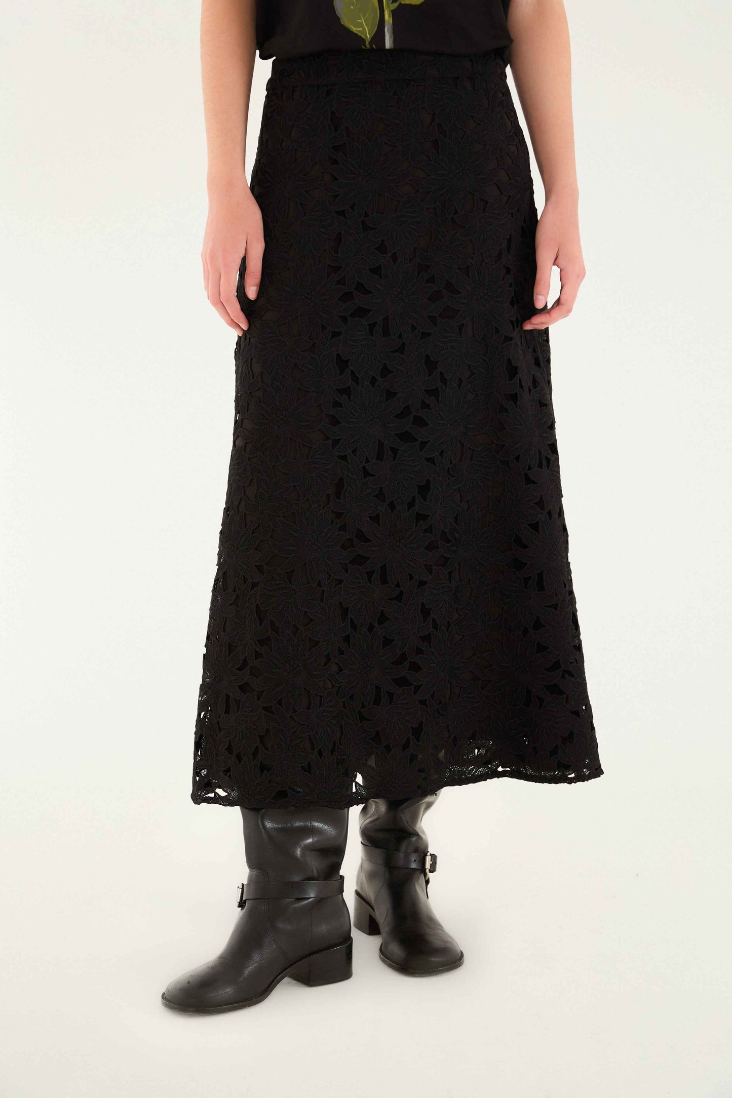 Black Flowered Lace Midi Skirt | FARM Rio | FARM Rio Women