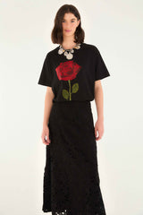 Black Flowered Lace Midi Skirt | FARM Rio | FARM Rio Women