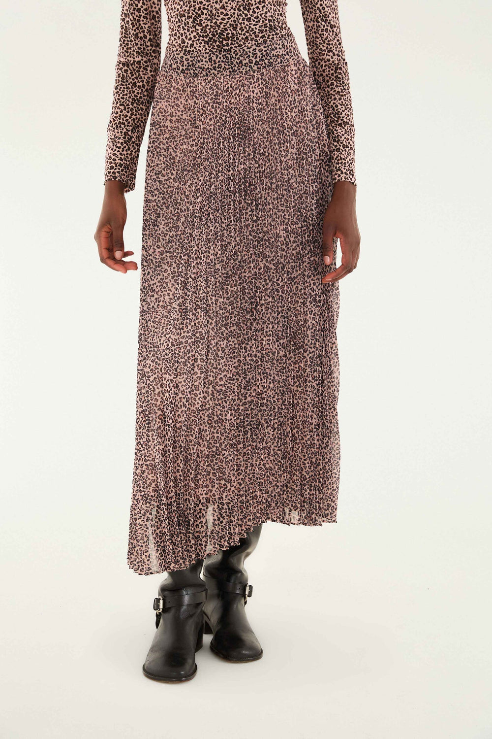 Pink Baby Leopard Pleated Maxi Skirt | FARM Rio | FARM Rio Women