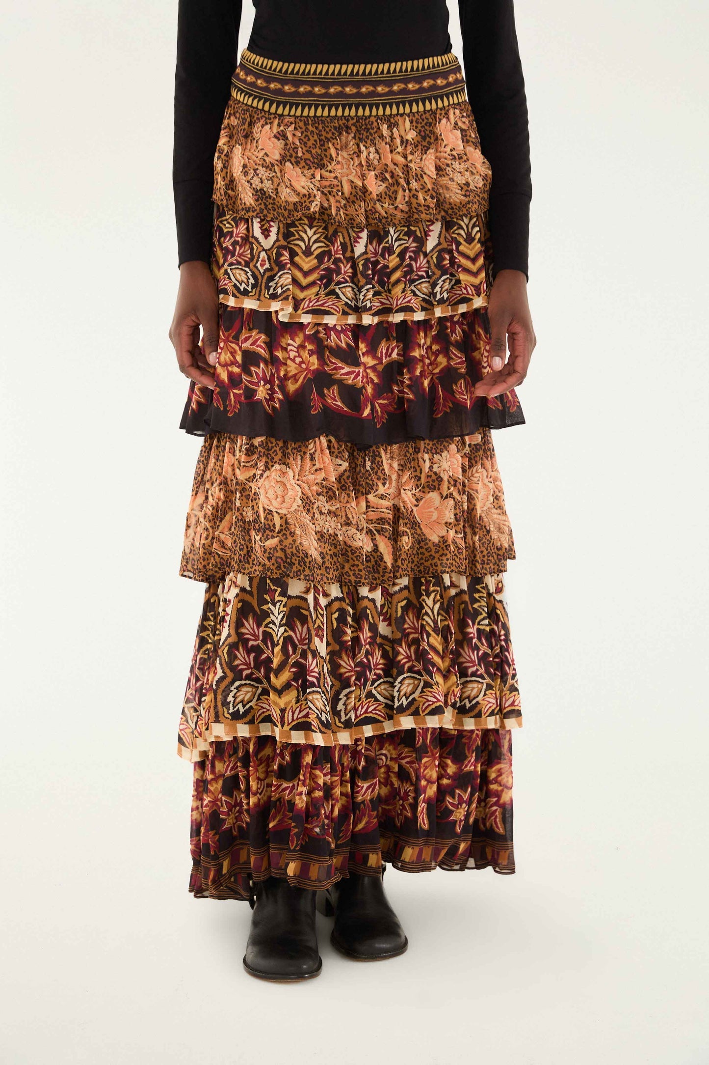 Mixed Scarves Ruffled Maxi Skirt | FARM Rio | FARM Rio Women