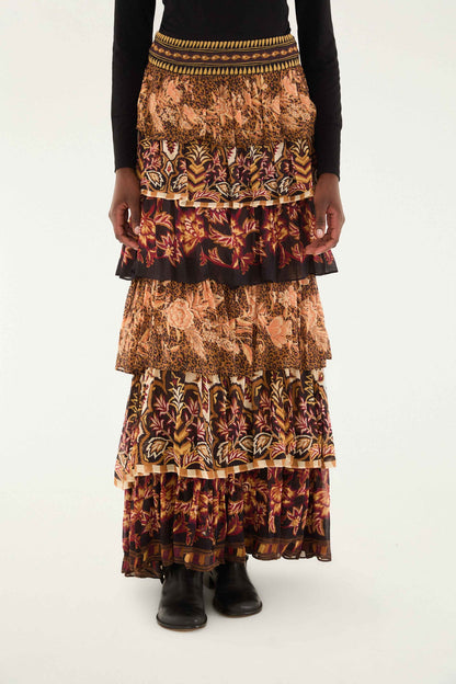Mixed Scarves Ruffled Maxi Skirt | FARM Rio | FARM Rio Women