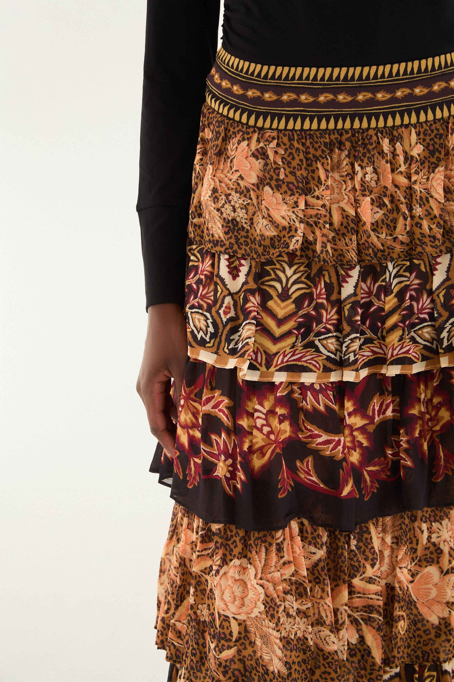 Mixed Scarves Ruffled Maxi Skirt | FARM Rio | FARM Rio Women