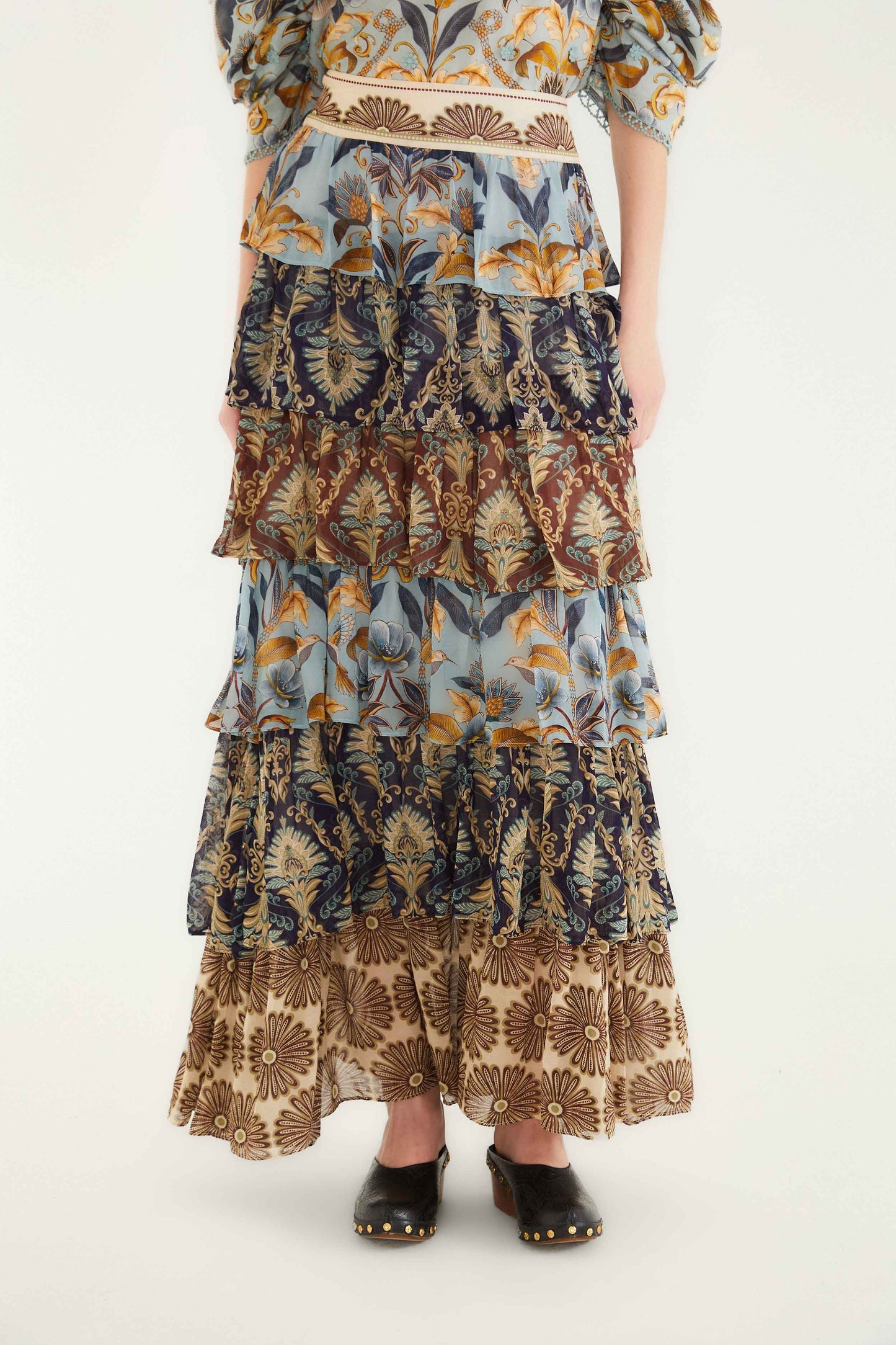 Mixed Scarves Ruffled Maxi Skirt | FARM Rio | FARM Rio Women