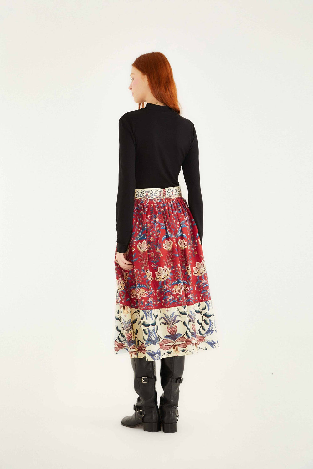Red Winter Breeze Buttoned Belted Organic Cotton Midi Skirt | FARM Rio | FARM Rio Women