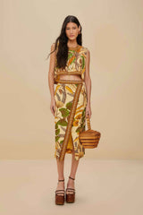 Sand Foliage Sketch LENZING™ ECOVERO™ Euroflax™ Midi Skirt | FARM Rio Women