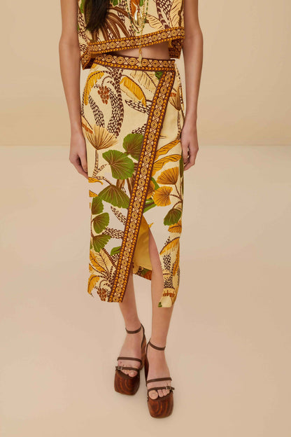 Sand Foliage Sketch LENZING™ ECOVERO™ Euroflax™ Midi Skirt | FARM Rio Women
