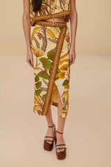 Sand Foliage Sketch LENZING™ ECOVERO™ Euroflax™ Midi Skirt | FARM Rio Women