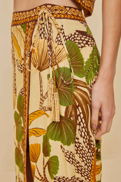 Sand Foliage Sketch LENZING™ ECOVERO™ Euroflax™ Midi Skirt | FARM Rio Women