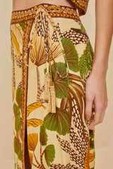 Sand Foliage Sketch LENZING™ ECOVERO™ Euroflax™ Midi Skirt | FARM Rio Women