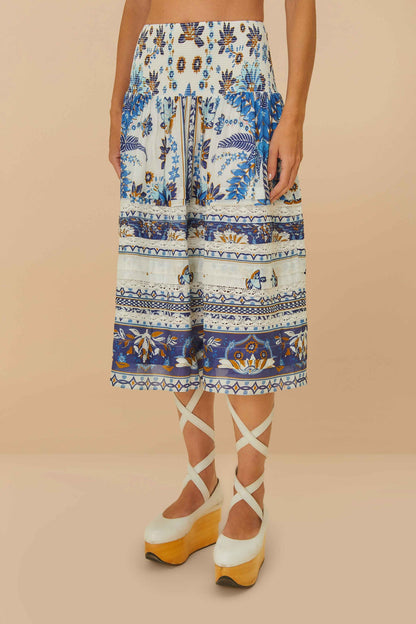 Off-White Ana Tapestry Organic Cotton Midi Skirt | FARM Rio Women