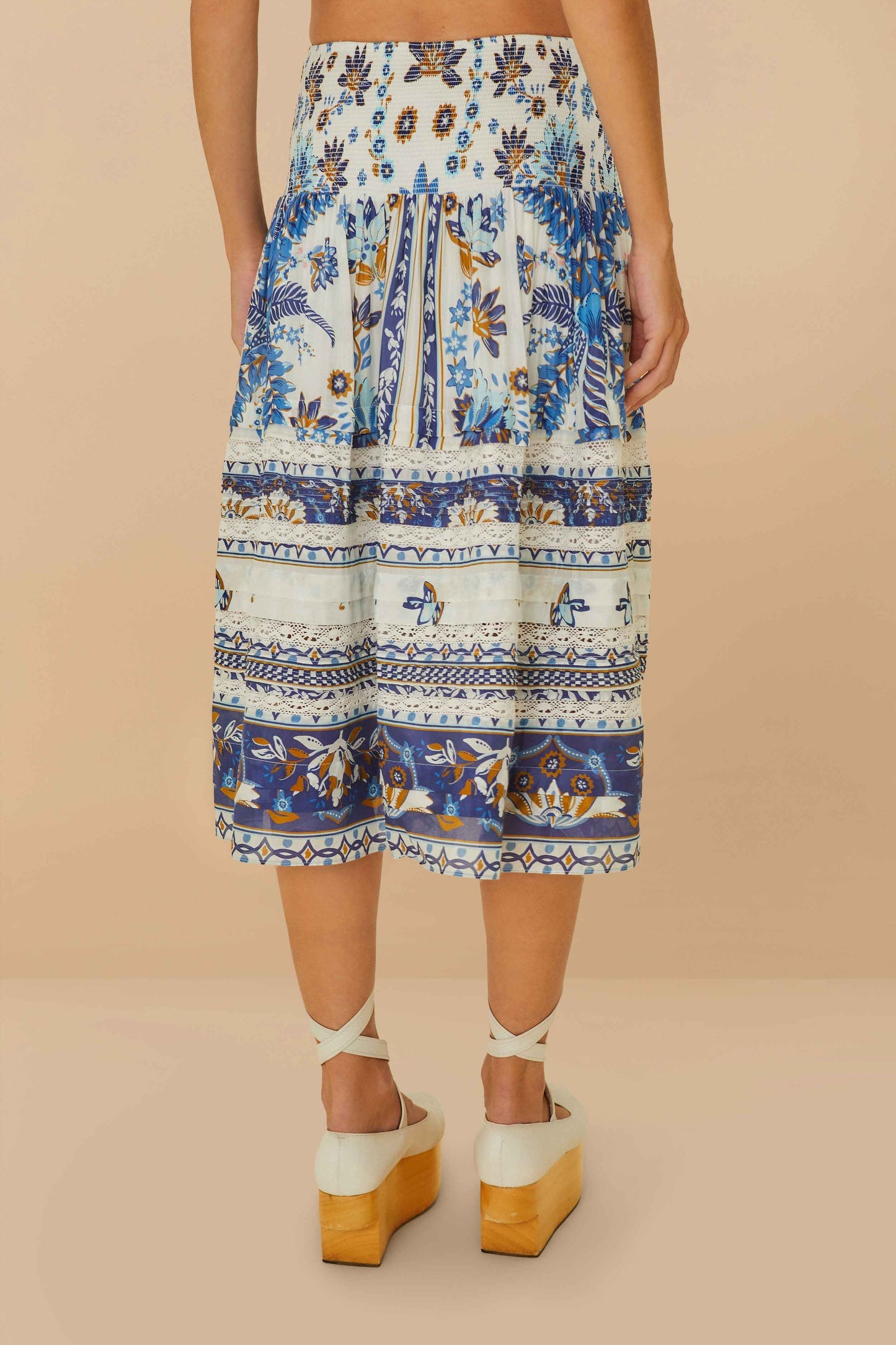 Off-White Ana Tapestry Organic Cotton Midi Skirt | FARM Rio Women