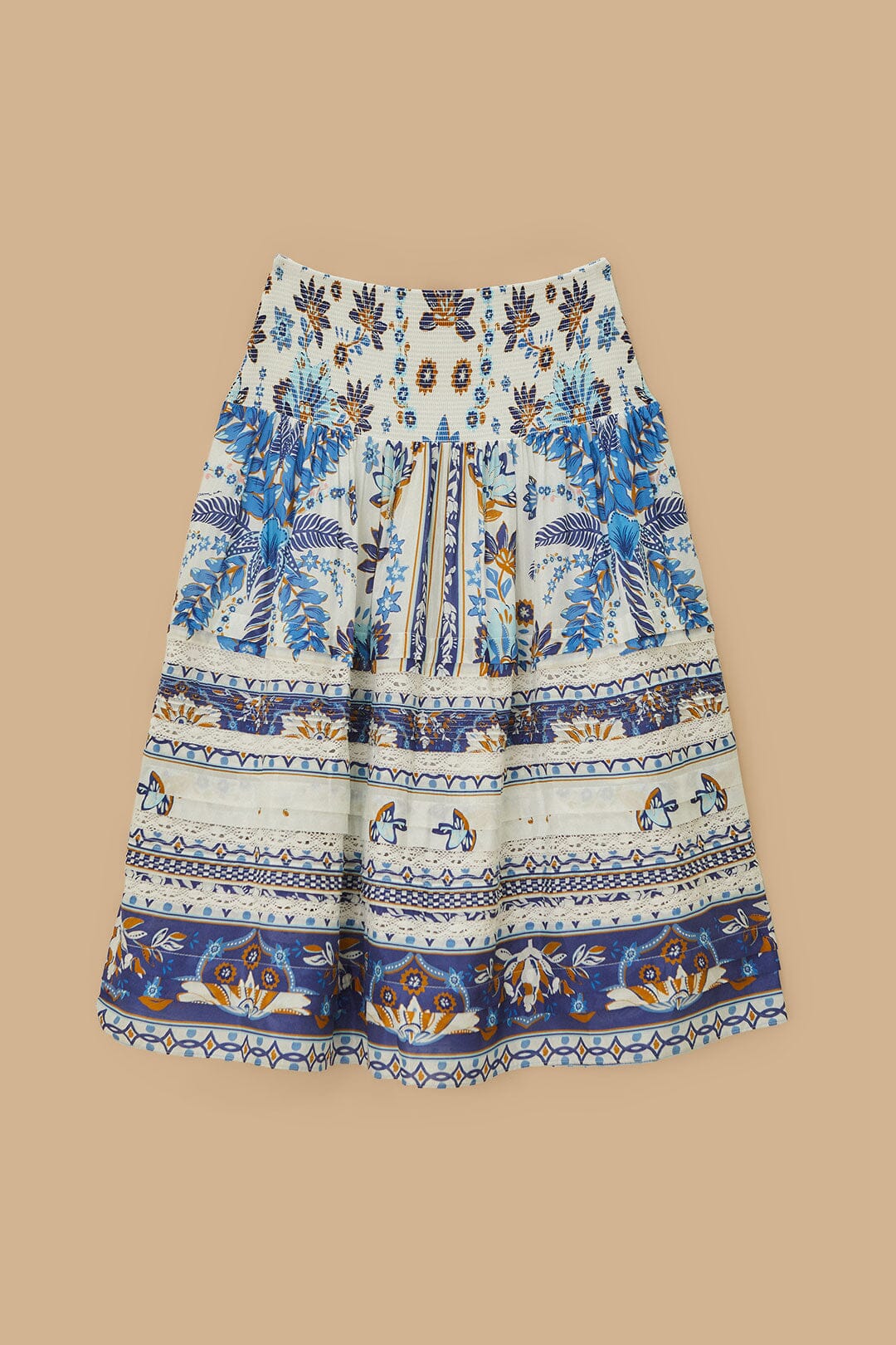 Off-White Ana Tapestry Organic Cotton Midi Skirt | FARM Rio Women