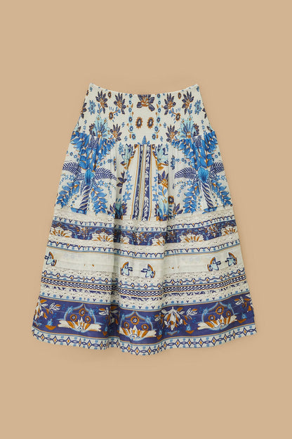 Off-White Ana Tapestry Organic Cotton Midi Skirt | FARM Rio Women