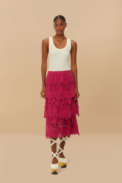 Pink Daisy Embroidered Midi Skirt | FARM Rio Women