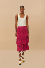 Pink Daisy Embroidered Midi Skirt | FARM Rio Women