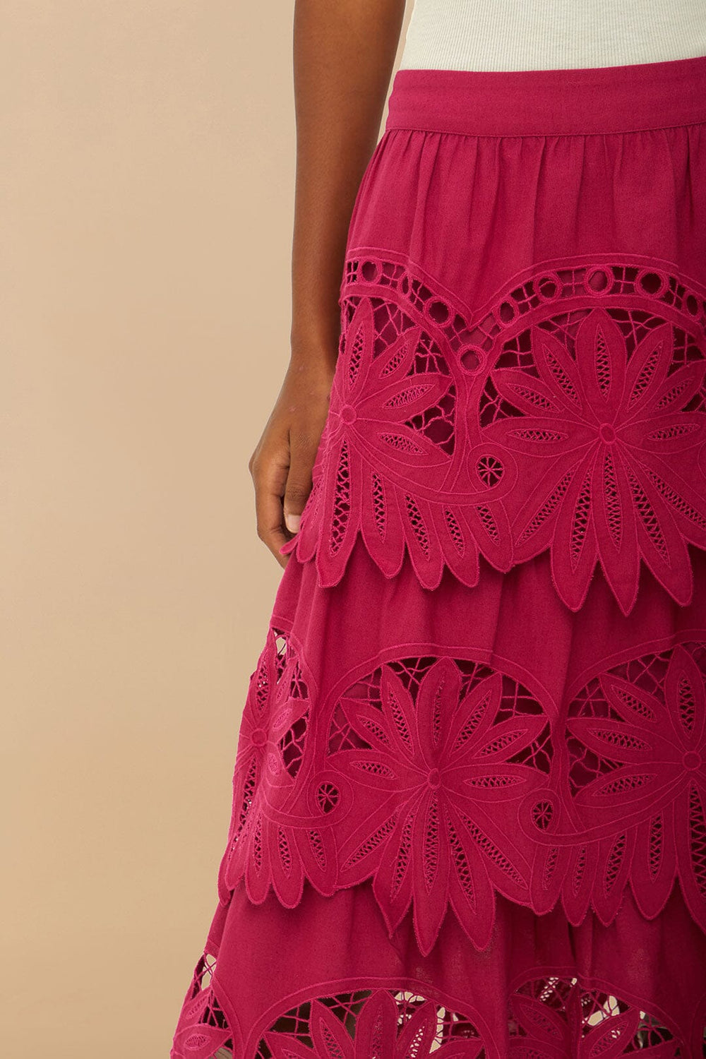 Pink Daisy Embroidered Midi Skirt | FARM Rio Women
