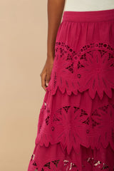 Pink Daisy Embroidered Midi Skirt | FARM Rio Women
