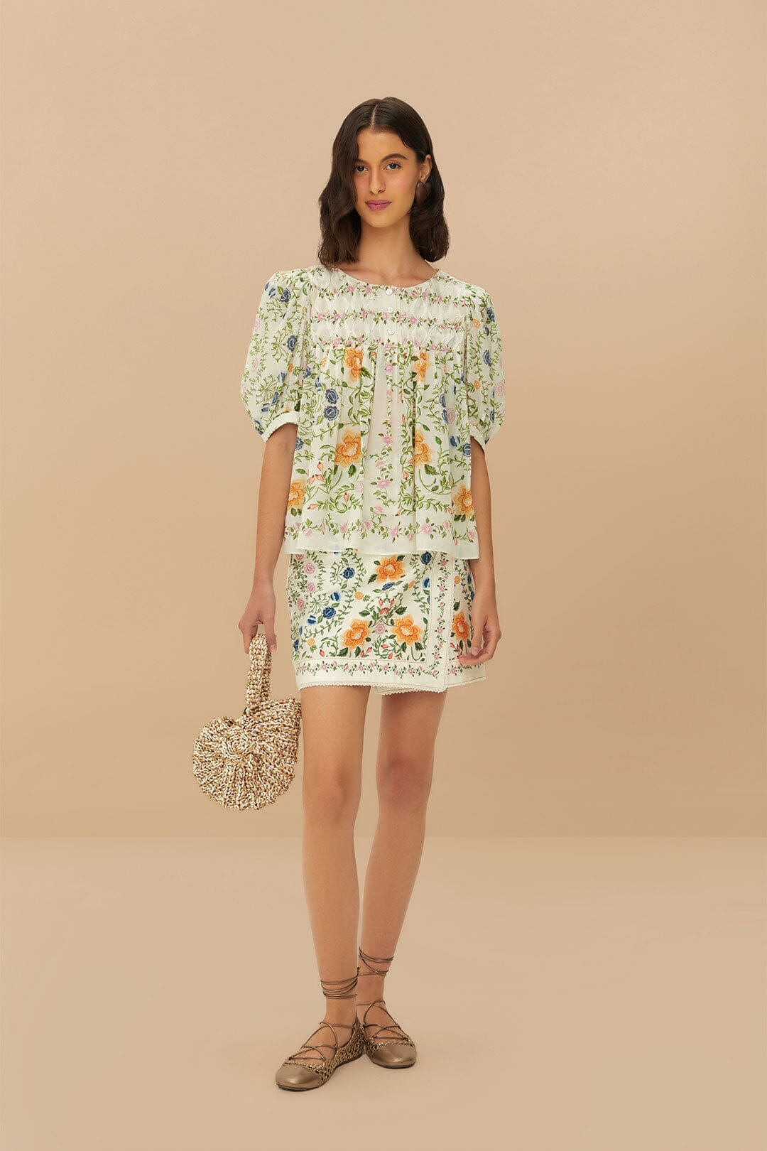 Off-White Folk Floral Mini Skirt | FARM Rio Women