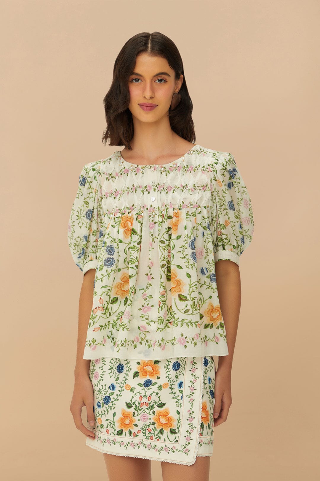 Off-White Folk Floral Mini Skirt | FARM Rio Women