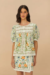 Off-White Folk Floral Mini Skirt | FARM Rio Women