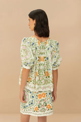 Off-White Folk Floral Mini Skirt | FARM Rio Women
