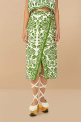 Green Delicate Tapestry LENZING™ ECOVERO™ Euroflax™ Midi Skirt | FARM Rio Women