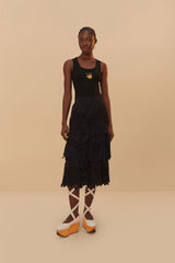 Black Daisy Embroidered Midi Skirt | FARM Rio Women