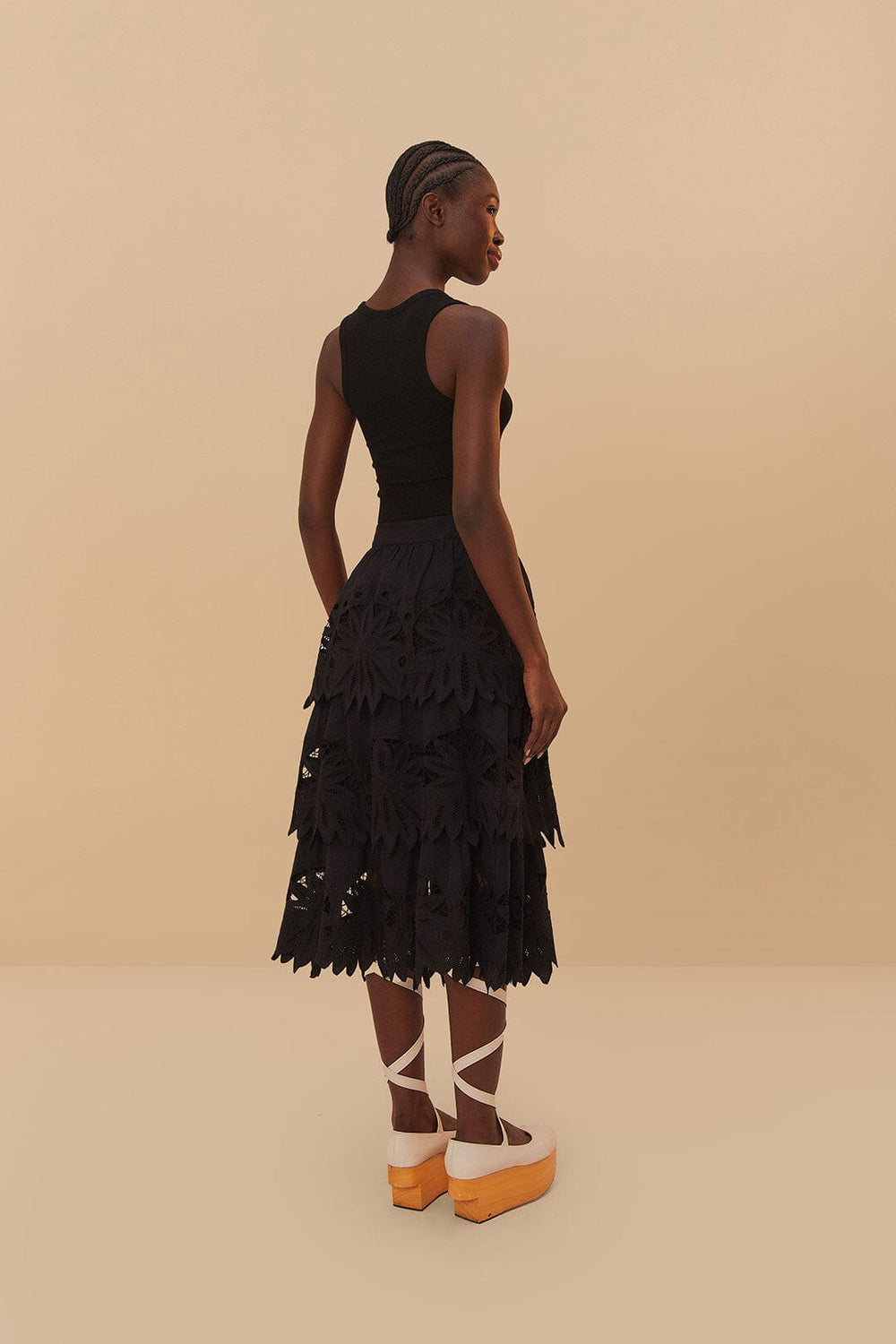 Black Daisy Embroidered Midi Skirt | FARM Rio Women