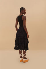 Black Daisy Embroidered Midi Skirt | FARM Rio Women
