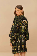 Black Flowers Arch Knit Skirt | FARM Rio Women