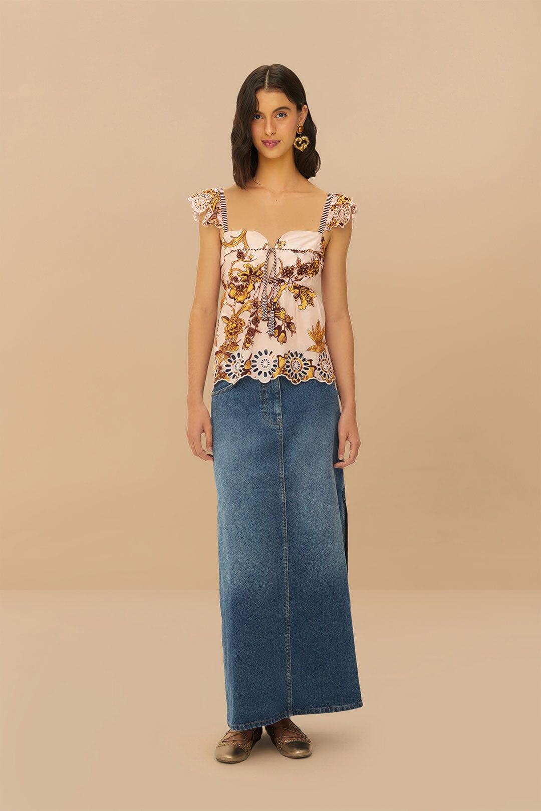 Denim Side Slit Maxi Skirt | FARM Rio Women