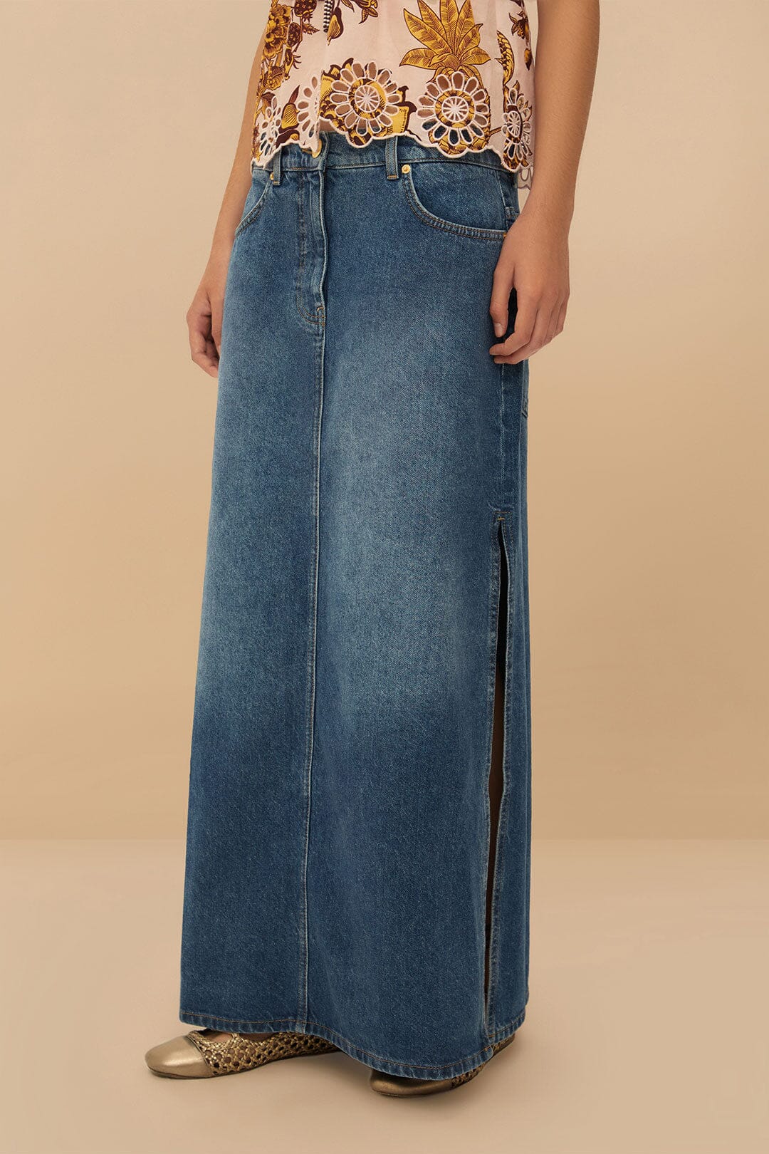 Denim Side Slit Maxi Skirt | FARM Rio Women