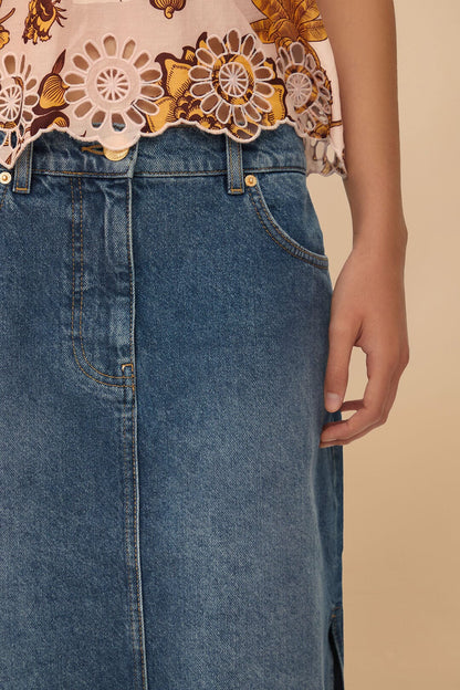 Denim Side Slit Maxi Skirt | FARM Rio Women