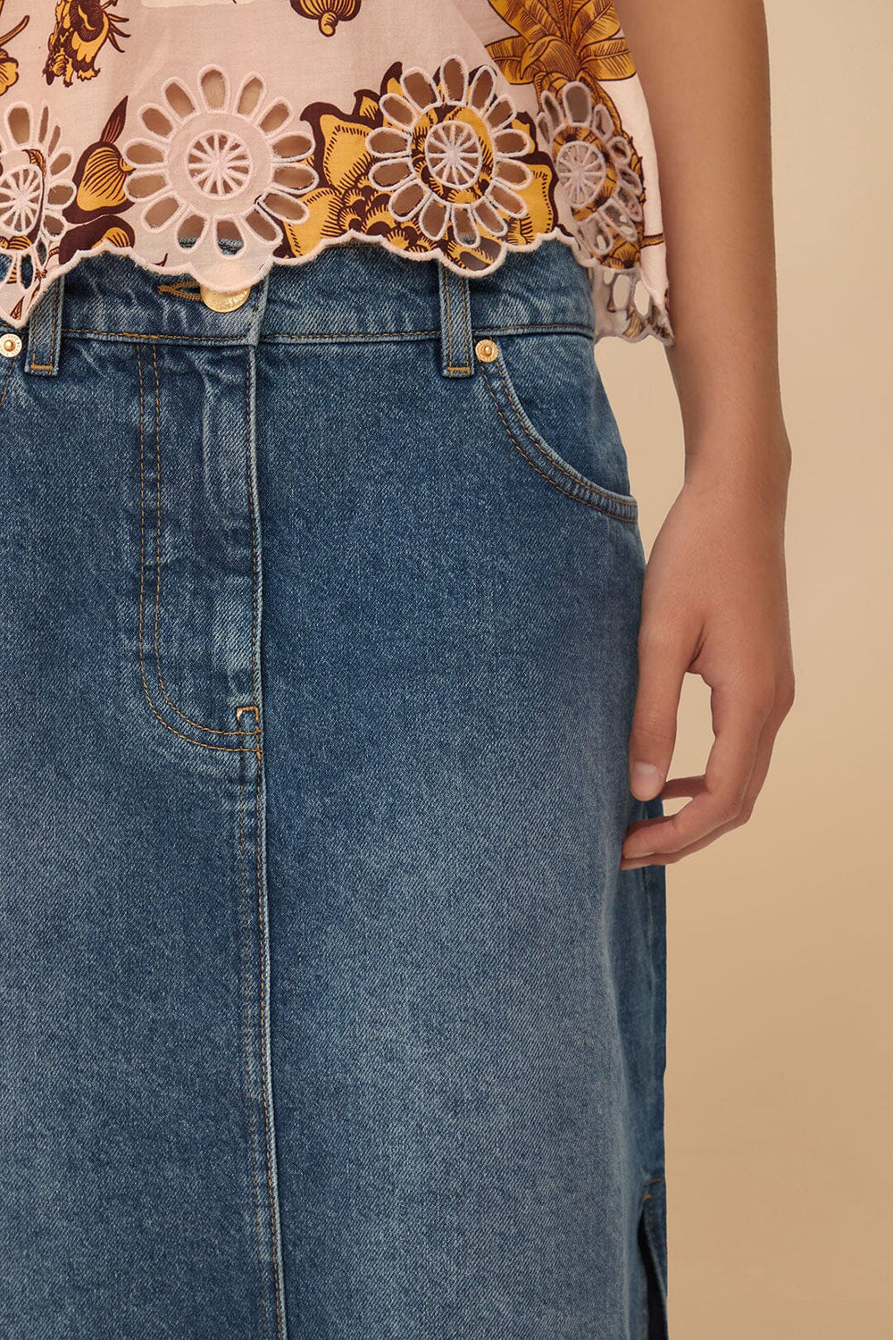 Denim Side Slit Maxi Skirt | FARM Rio Women