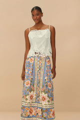 Blue Superbloom Tapestry Buttoned Maxi Skirt | FARM Rio Women