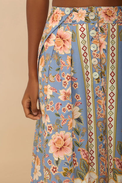 Blue Superbloom Tapestry Buttoned Maxi Skirt | FARM Rio Women