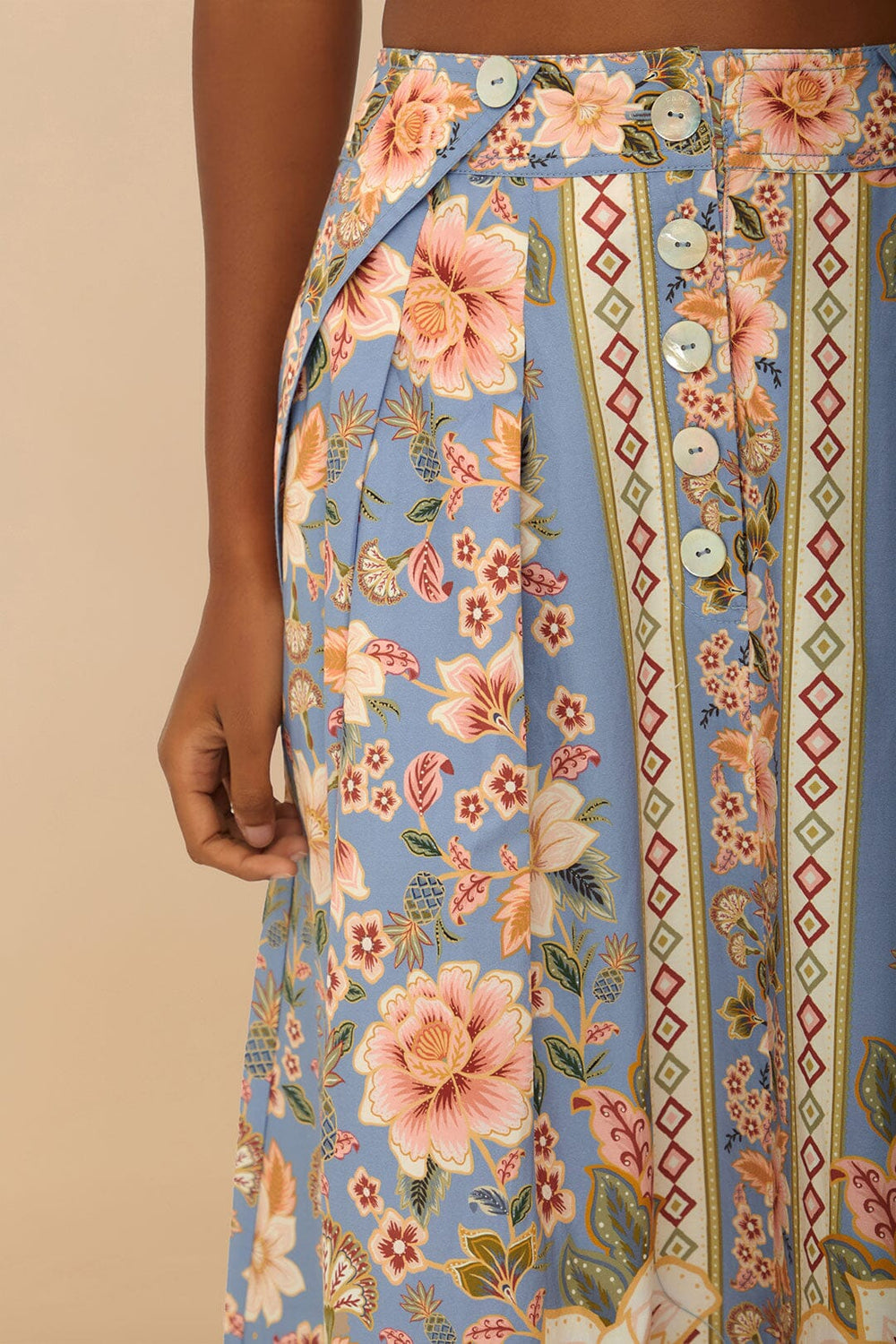 Blue Superbloom Tapestry Buttoned Maxi Skirt | FARM Rio Women