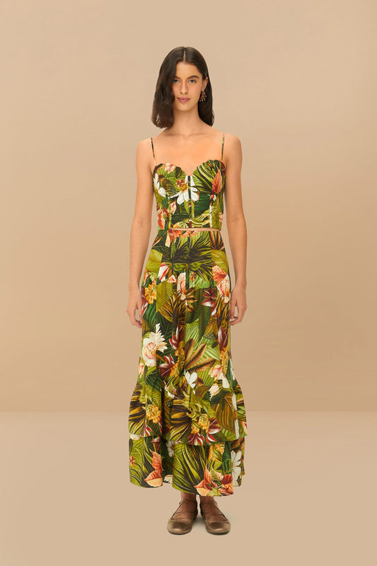 Multicolor Botanical Forest LENZING™ ECOVERO™ Euroflax™ Midi Skirt | FARM Rio Women